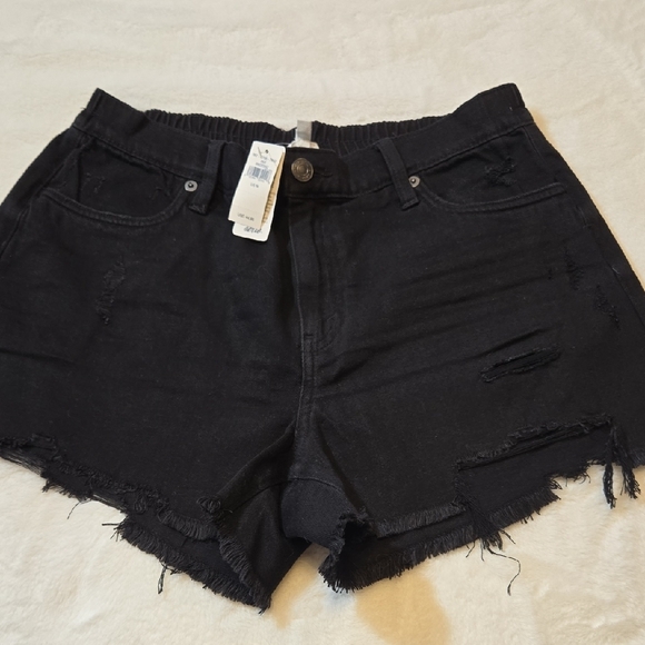 New Aerie Black Distressed Elastic Waistband Jean Shorts Size Medium - Picture 4 of 9